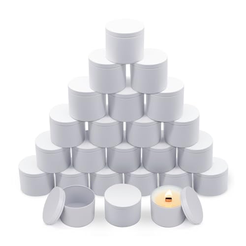 YJHSS 24-Pack 4oz Candle Tins with Lids Metal Candle Jars for Candle Making Empty Containers Vessels Bulk for Small Business & Beginners DIY Storage -White