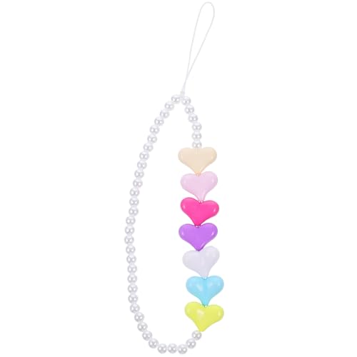 ULDIGI Rainbow Hand Heart Style Multi-function Bead Hanging White Phone Cell Shape Themed Chain Keychain Bohemian Rope Acrylic Beads Bracelet Wrist Decorative Camera Mobile Chinese Strap