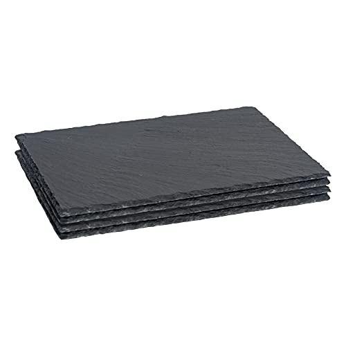 Argon Tableware Rectangle Slate Placemats - 30 x 20cm - Pack of 4 - Black Natural Stone Slate Dinner Mats Dinnerware Plate Placemats for Kitchen Home Bar Restaurant Weddings Events