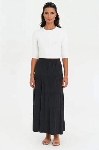 BABY O Women's Tiered Boho Long Midi Skirt Elastic Waist - Made in USA2