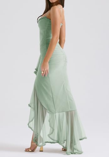 Image of houstil Women's Strap Ruffle Casual Summer Dress Mesh Beach Party Maxi Cocktail Evening Holiday Wedding Guest Dresses