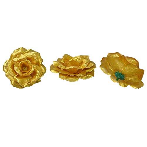 Eternal Blossom Rose Head Flowers With Stem, 50 Golden Artificial Flowers, Used For Wedding Decoration Diy Handmade Flowers Silk Fake Rose 3 Inches And 6 Inches Stem, Gold #TOP2