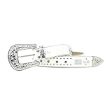 OBASDFD Cinturón De Mujer Con Calavera Diamantes Imitación Vintage, Hebilla Ancha Y Correa Piel Vaca, Ideal Para Vaqueros(White 2,100CM/39.3in)