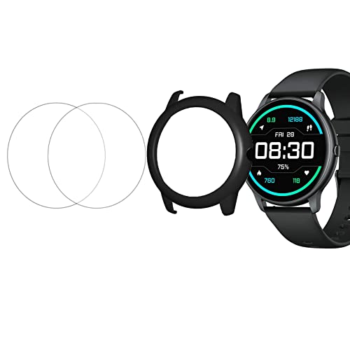 Compatible for AGPTEK Smartwatch Case, Lamshaw PC Protective Bumper Cover + 2 * Screen Protector Compatible for YAMAY SW022 / 022 / AGPTEK LW11 Smartwatch (Black case+2*TPU Film)