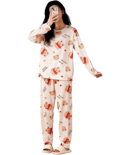 Image of GLASGO Women's Cotton Pajama Set with Top & Pants|| Korean Night Suit|| Lightweight Printed Set || Soft & Comfy Sleepwear for Girls & Women || LNS-3-$