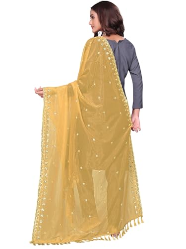 Image of KEMZA Organza Embroidered Dupatta with Mirror & Sequence Work, Tassel Lace Border, Floral Butti Design