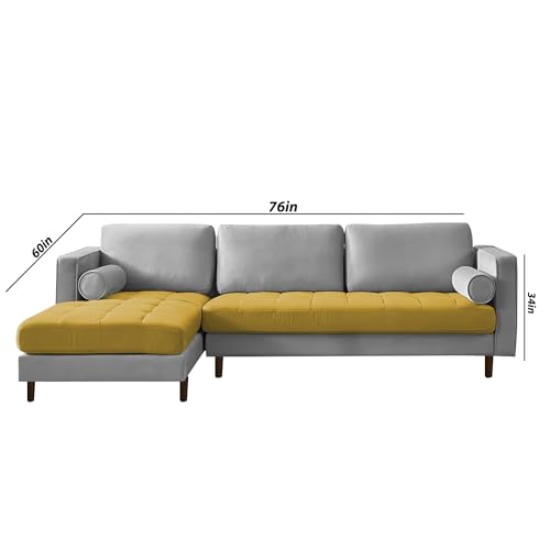 Image of Lezra LHS 4 Seater L Shape Sofa Set for Living Room (Yellow Grey Fabric) Premium Fabric Sofa