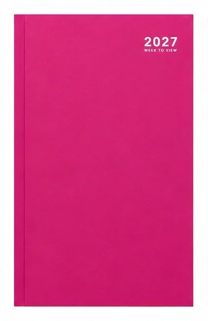 2027 A4 Pastel Week To View Diary - WTV Bright Coloured Diaries - Full Year Hardback Casebound Planner - for Home Office School & Work (Pink 2027)