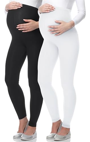 Be Mammy Premamá Leggins Largos Embarazo Lactancia (Negro/Blanco, L)