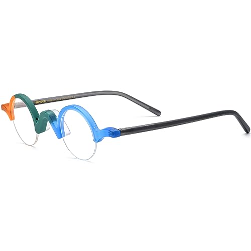 Image of HEPIDEM Matte Multicolor Acetate Glasses Frame Women,Semi Rimless Round Optical Eyeglasses
