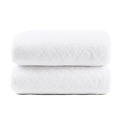 Image of JML Microfiber Bath Towels Set of 2, 30 in x 60 in, Oversized, Ultra Soft, Super Absorbent, Fast Drying, No Fading Large Bathroom Towel Set for Sport, Travel, Fitness, SPA,Yoga (Coral Fleece - White)
