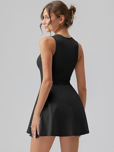 OQQ Women's Square Neck A-line Dress Sleeveless Tank Top Stretch Flare Mini Dresses4