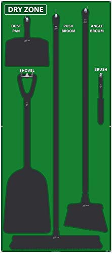 Image of NMC SB136AL 5S Dry Zone Janitorial Shadow Board, 68 inchx30 inch, Green /Black, Aluminum Sign (Tools Sold Separately)