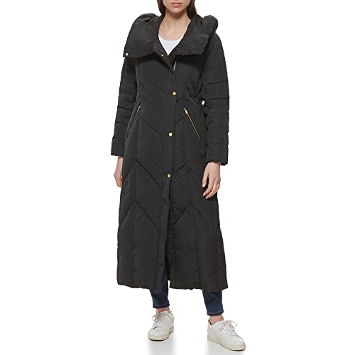 Cole Haan Women's Taffeta Down with Overlapping Convertible Collar Chevron Quilt