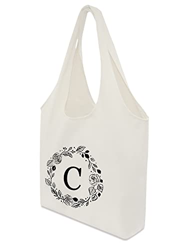 Product Image of the Binggemen Personalized Initial Canvas Tote Bag, Reusable Grocery Bags with Inner Pocket, Large Canvas Tote Bag for Women, Great Gifts for Women