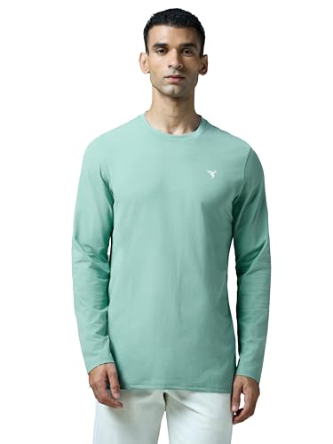 Image of TECHNOSPORT Men's Slim Fit Full Sleeve Crew Neck T-Shirt, COTFLEX Quick Dry Moisture Wicking Stretchable Sports Gym and Casual Wear