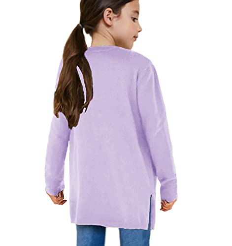 Amarmia Girl's Open Front Cardigan Long Sleeve Knit Sweaters Solid Cute Casual Loose Outerwear Coats With Pockets Purple #TOP1