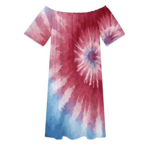 Tie-dye Off-Shoulder One-Shoulder Short-Sleeved Dress Loose and Slim Casual Short Skirt2
