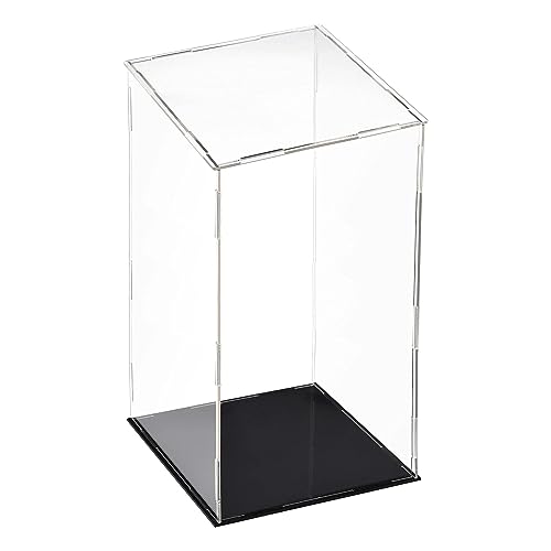 TA-VIGOR Acrylic Clear Display Case, 15 x 15 x 30cm Assemble Countertop Box Cube Organizer Stand Dustproof Protection Showcase with Black Base for Action Figures Toys Collectibles Home Storage