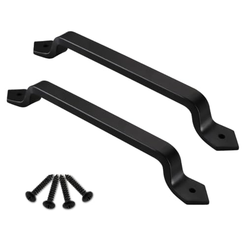 Image of 2-Pack 9 Inch Diamond Curved Barn Door Handle - Black Cast Iron Pull for Sliding Doors, Gates, Sheds, Fences, Closets - Indoor Outdoor Farmhouse Hardware