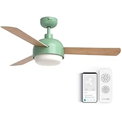 Ventilador Turquesa UNIVERSALBLUE Ventilador de Techo con Luz LED Silencioso | Mando a Distancia | WIFI-Alexa-App | Azul Turquesa | Potencia 70 W | Motor DC | 6 Velocidades