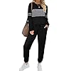 Womens Fall Winter Two Piece Outfit Sets Trendy Strips Black Casual Long Sportswear Set M