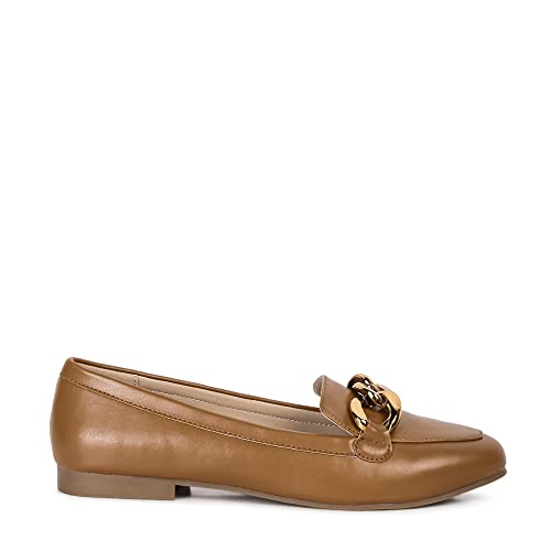 Chunky Metal Chain Faux Leather Loafers