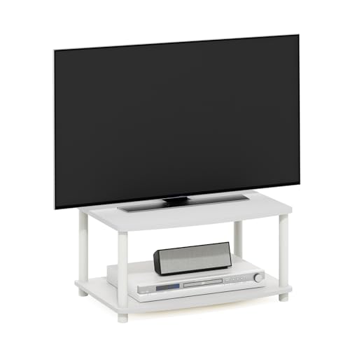 Image of Furinno Turn-N-Tube TV Riser Stand, 2-Tier Small Elevated No Tools TV Stand, Console for TV up to 32 inch, 15.8 x 23.8 x 11, for Living Room, Bedroom, White