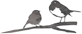 Robin and chick metal tree art metal bird garden Steel Rusty Silver Copper Gold Black (Matt Black)