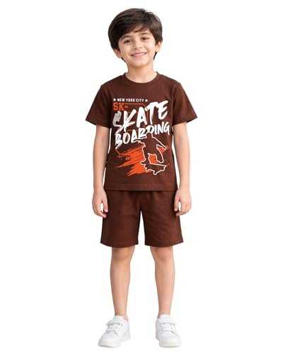 Image of Kuchipoo Boys Cotton T-Shirt & Shorts Set | Half Sleeve Round Neck Top with Elastic Waist Shorts | Soft & Comfortable Casual Wear for Kids | Pack of 3