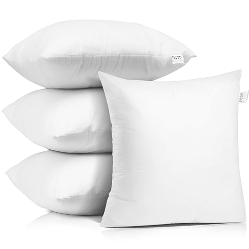 Image of Nestl Plain Throw Pillows 22 inchx22 inch Inches Decorative Pillow Insert Square Throw Pillow Inserts 4 Pack Premium Down Alternative Polyester Pillow Cushion Sham Stuffer for Couch Sofa Bed - Set of 4