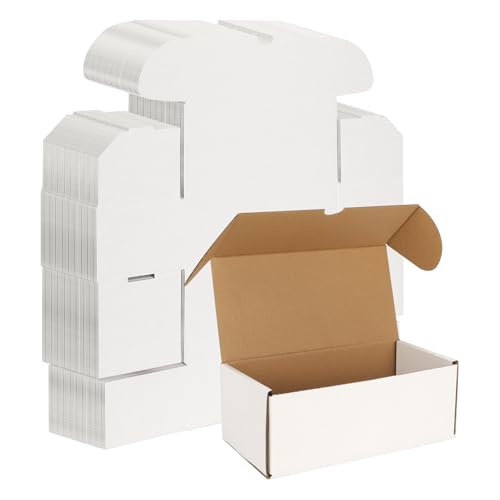 Image of WIFTREY 50 Pack 8x4x3 Small Shipping Boxes for Packing Small Business, White Corrugated Cardboard mailing Box for Shipping