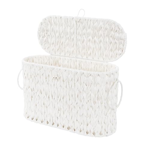 Wicker toilet paper storage basket with lid