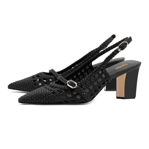 Pazzion Women's Trendy Closed Pointed Toe Mid High Heel Pumps Strap Buckle Slingback Cutout Sandals Party Prom Daily Shoes Size 4-16 US3