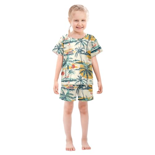 ALAZA Ship Sun Palm Tree Flamingo Pajamas Short Sleeve 2 Piece Sleepwear Top and Bottom Pajama Set Unisex3
