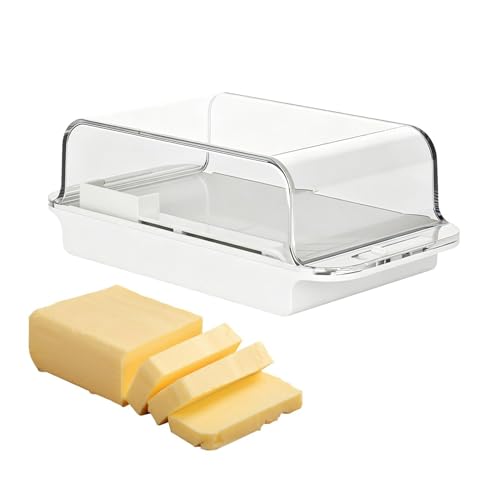 Mantequera con tapa | Recipiente hermético transparente de almacenamiento rústico, bandeja de soporte para mantequilla, adecuado para encimeras de queso fresco de la costa este, frigorífico, cocina
