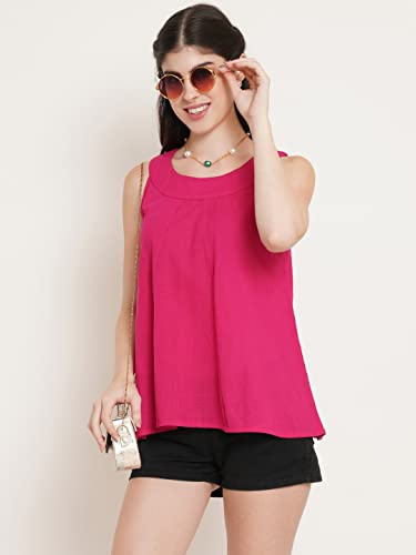 Image of FABRIC FITOOR Women's Cotton Fuchia Pink Color Sleeveless Short Crop Top