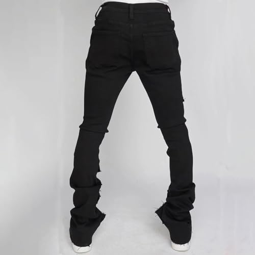 Men's Stacked Jeans Mid Rise Slim Fit Stretch Ripped Cargo Jeans Teen Boys Hip Hop Straight Leg Denim Pants Streetwear3