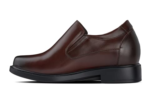 Image of Calden Men's Invisible Height Increasing Elevator Shoes - Dark Brown Leather Slip-on Lightweight Casual Loafers - 3.3 Inches Taller - K31713 - Size 9.5 D(M) US
