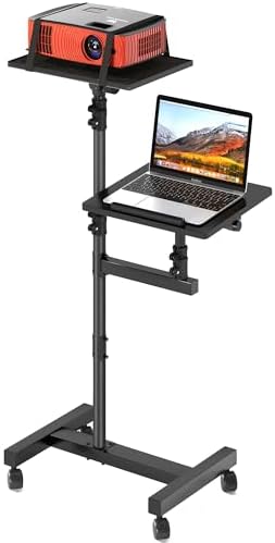 DECOSIS Projector Stand Tripod with 2 Shelves, Mobile Desk on Whe...