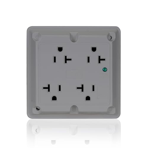 Image of Leviton Surge Protective 4-in-1 Receptacle with Indicator Light, 20 Amp, 125 Volt, Heavy-Duty Industrial Specification Grade, Straight Blade Quadruplex Outlet, Grounding, 5490-GY, Gray