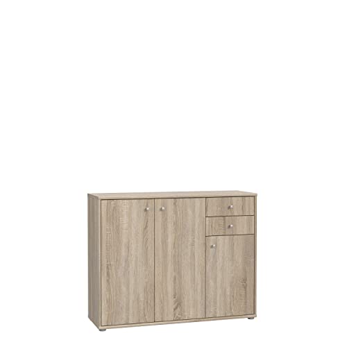 FORTE TEMPRA 2 Kommode mit 3 Türen und 2 Schubladen, Holzwerkstoff, Sonoma Eiche, 108.8 x 85.5 x 34.8 cm FORTE TEMPRA 2 Kommode mit 3 Türen und 2 Schubladen, Holzwerkstoff, Sonoma Eiche, 108.8 x 85.5 x 34.8 cm