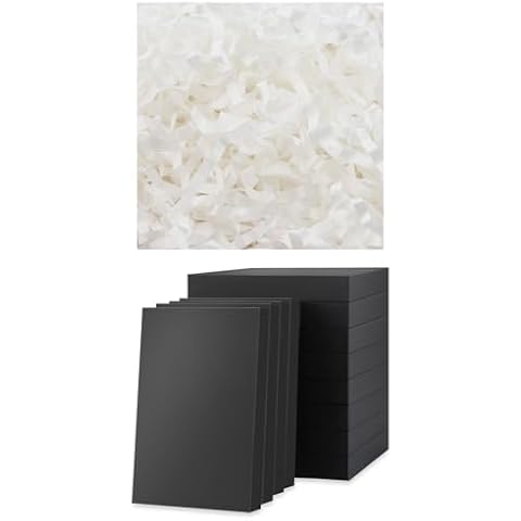 JINMING 12 Large Black Gift Boxes with Lids 14.5x9.5x2 Inches, and 1 LB White Crinkle Cut Paper Shred Filler Cover