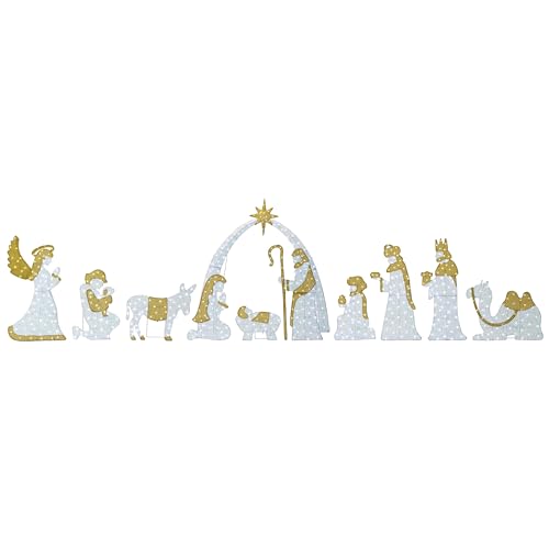 Glitzhome Nativity Scene Lighted Christmas Outdoor Decor, 11-Piece 2D Iridescent