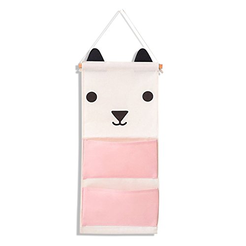 Mlec Tech 1PC Sac de Rangement Suspendu Simple Mode avec 2 Poches Pochette de Rangement Panier Pochette de Rangement en Tissu de Coton pour Cuisine Chambre Décoration