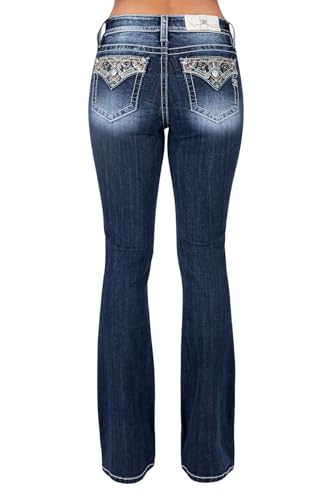 Miss Me Women's Gold and Turquoise Floral Mid-Rise Bootcut Jeans