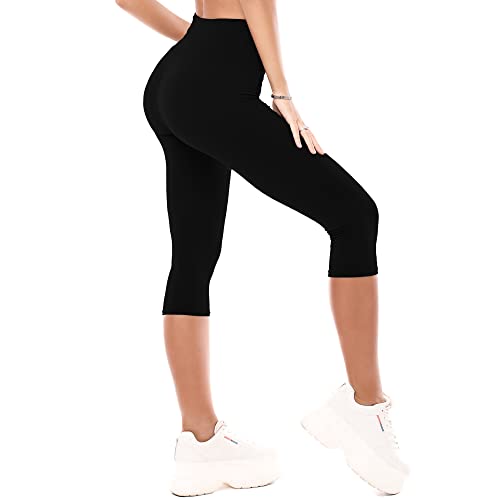 CADITEX Capri Leggings for Women - High Waisted Yoga Workout Womens Capris for Summer Black