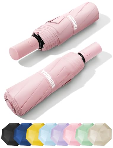 Yoobure Automatic Travel Umbrellas for Rain - Portable & Compact Umbrella for Backpack, Car, UV Umbrellas for Sun Protection, Windproof Folding Small Umbrella in Macaron for Kids, Women, Colorful