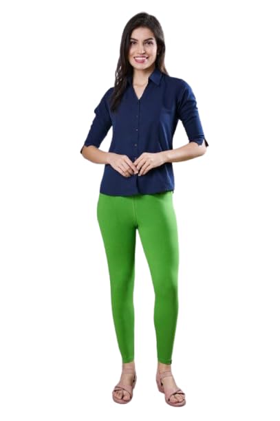 Ankle Length Regular Leggings for Women, P.Green, High Waist, Stretchable-picture-37
