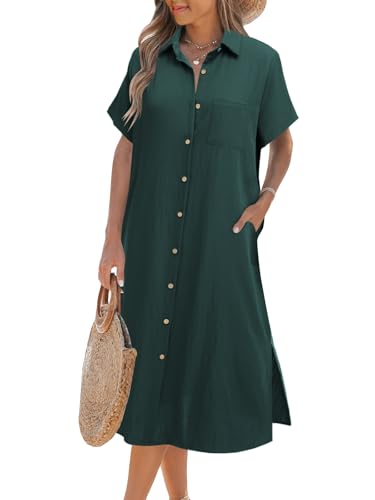 Image of Zeagoo Women Dresses Summer Casual Short Sleeve Button Down Shirt Dresses 2026 Beach Cover Up with Pockets